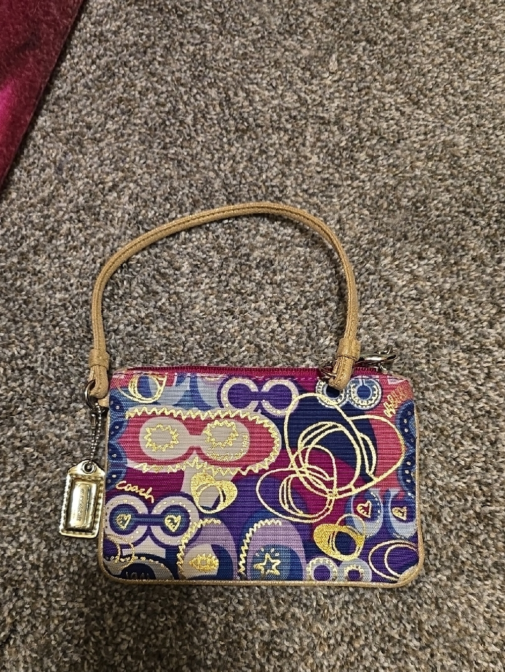 Coach poppy Multicolor Purple Pink Gold Patterned Wristlet